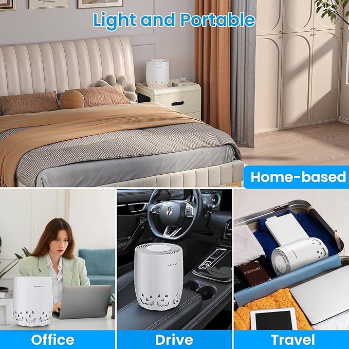Air Purifiers for Home Bedroom up to 1076ft², True HEPA Air Filters Dust Pets Smoke Hair, 3 Fan Speeds Quiet, Timer Settings, Rechargeable Air Cleaner Office, Bedroom, Pets, Car-PurrikoPets