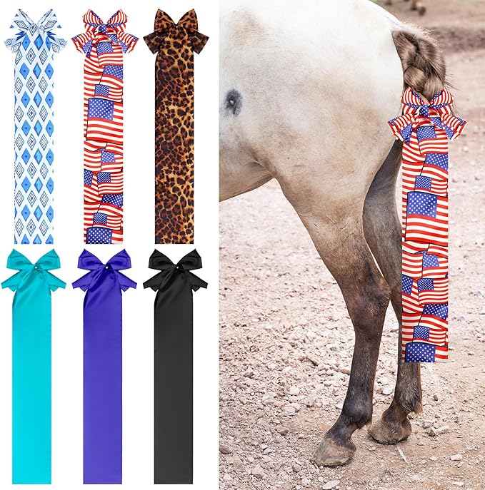 6 Pcs Horse Tail Bag Breathable Guard 22" Slip on Horse Care Tail Wrap 2 Strand Closure Straps Grooming Supplies to Keep from Dirt Breakage Rubbing 6 Designs(Modern Style)-PurrikoPets