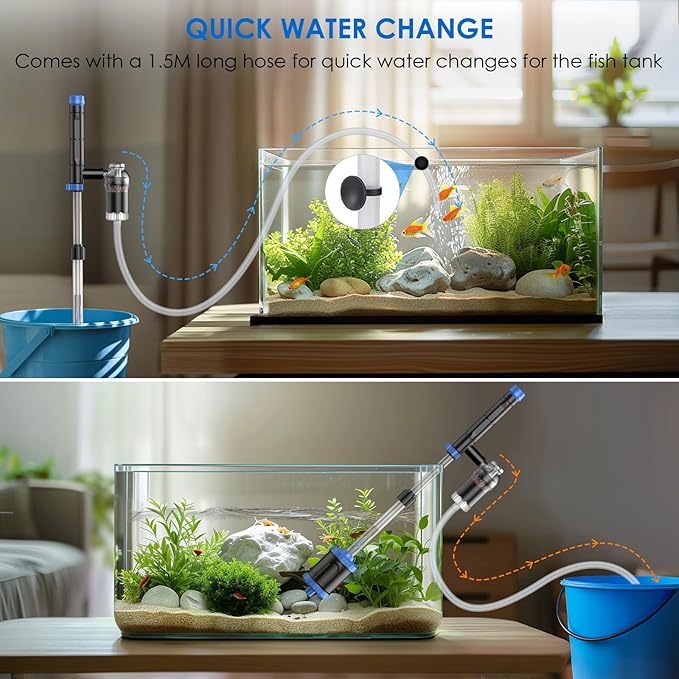 Electric Aquarium Vacuum Gravel Cleaner: 36W Fish Tank Cleaner Vacuum with Strong Suction for Water Change Wash Sand Algae Cleaner Water Shower and Water Circulation, Timed Off-PurrikoPets