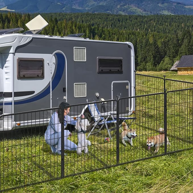 Dog Playpen 32 inch 16 Panels Indoor Outdoor Dog Pen for Medium/Small Dogs Heavy Duty Metal Dog Fence Outdoor for Yard, Puppy Playpen with Door Portable Pet Fence for RV Camping Yard-PurrikoPets