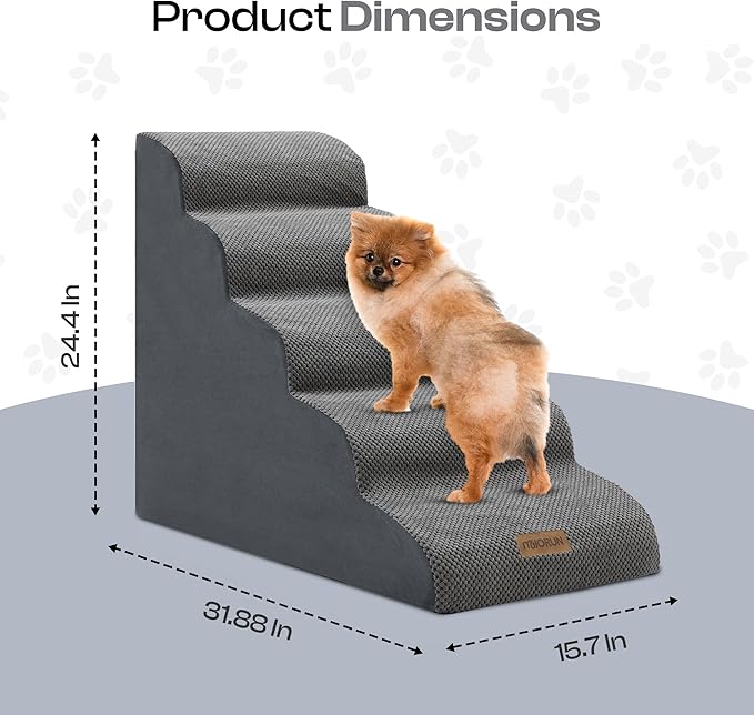 5-Step Curved Dog Stairs for High Beds Up to 30", Non-Slip Foam Pet Ramp for Large Dogs and Cats, Washable Cover, Soft Climbing Steps for Couch & Sofa-PurrikoPets