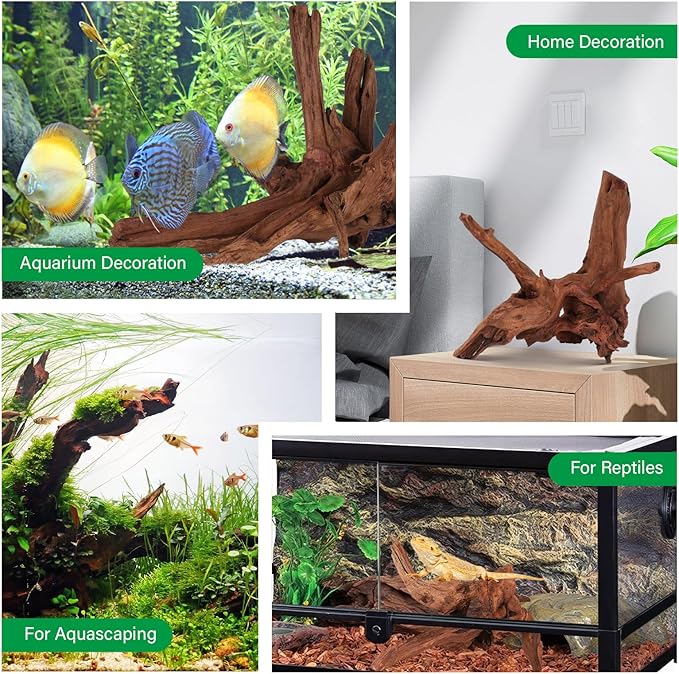 Driftwood for Aquarium Natural Aquarium Wood for Aquascaping Fish Tank Decorations Reptile Tank Decor (Natural Driftwood 12-16" 1 Pack+Protein Cotton)-PurrikoPets