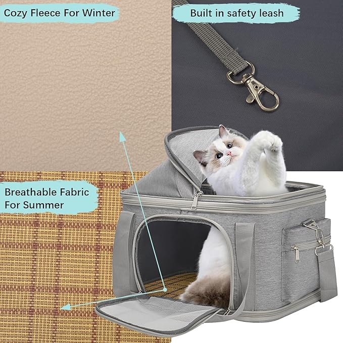 2-in-1 Stylish Dog Purse Carrier Soft-Sided Carriers Travel Tote Bag for Small Dogs Cats, Fashion Foldable Pet Bag for Puppies Small Animals with Pockets (Grey, 16.2" x 11.4" x 13")-PurrikoPets