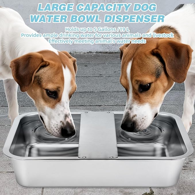 5 Gallon Automatic Dog Water Dispenser, Large Dog Water Bowl Dispenser for Outdoor, Stainless Steel Pet Bowl for Waterer Auto Fill Pet Waterer for Livestock Dogs Cats Chicken Fit 3/4'' GHT Faucet-PurrikoPets