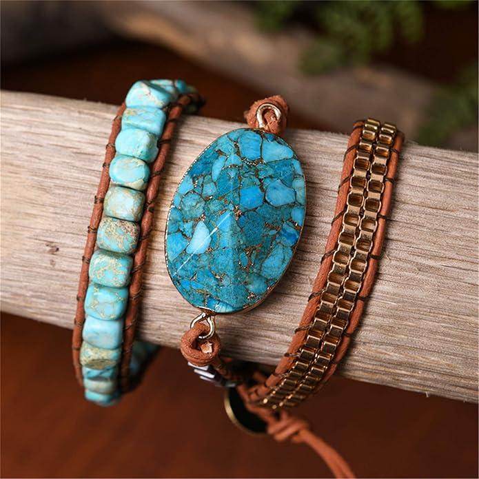 YGLINE Boho Handmade Wrap Leather Tube Crystal Stone Bracelet for Women