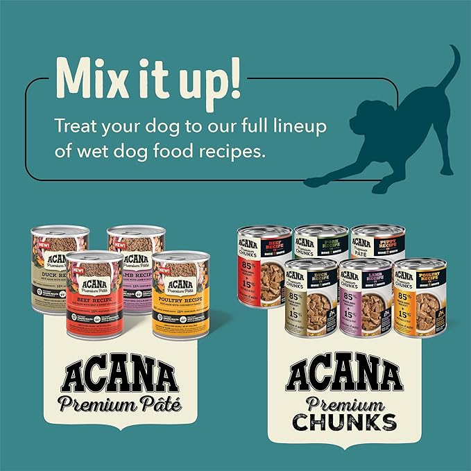 ACANA Premium Chunks in Bone Broth Grain-Free Wet Dog Food Variety Pack: Beef + Poultry Recipes 12.8oz Cans (6 Count, 3 of Each)-PurrikoPets