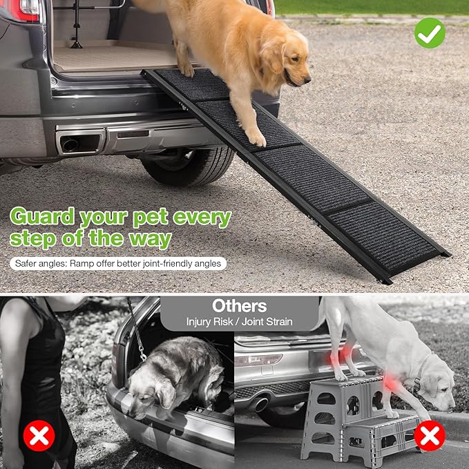 FAHKNS Dog Ramp for Car, 71" x 17" Extra Long Wide Folding Pet Ramp, Non-Slip Rug Surface, Aluminum, Black, Up to 300 LBS-PurrikoPets