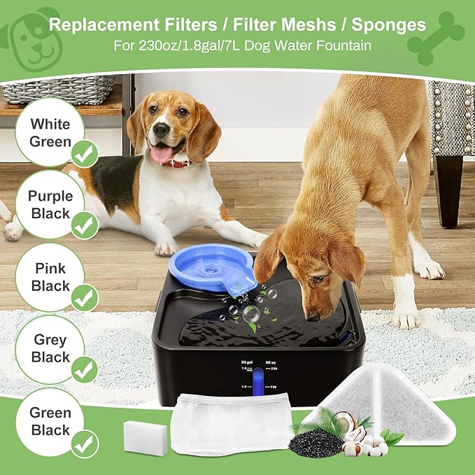 12 Sets of Replacement Filters for 230oz/7L Dog Water Fountain, GISOFIK Cat Water Fountain Filter, 5 Layers Filtration System Pet Fountain Filters Replacement (12 Filters+12 Mesh Bag+14 Sponge)-PurrikoPets