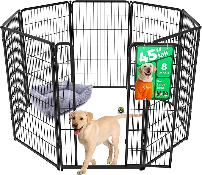FXW Homeplus Unleashed Indoor Dog Playpen - Stress-Free and Safe Play, Heavy Duty 45 Inch 8 Wire Panels Dog Pen for Large Dogs, Black│Patented-PurrikoPets