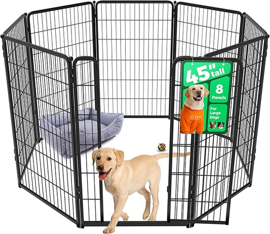 FXW Homeplus Unleashed Indoor Dog Playpen - Stress-Free and Safe Play, Heavy Duty 45 Inch 8 Wire Panels Dog Pen for Large Dogs, Black│Patented-PurrikoPets