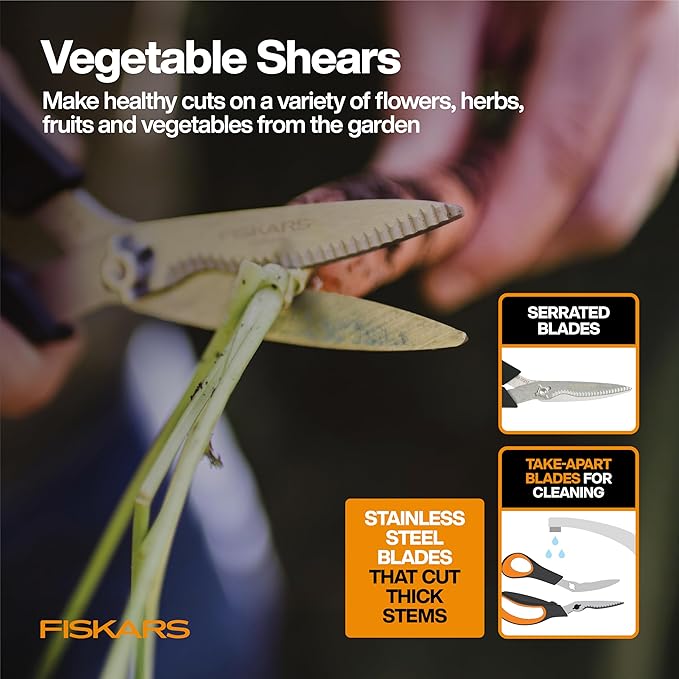 Fiskars Vegetable Garden Tool Set with Vegetable Shears, Seed Sower, Trowel, Cultivator, Weeder, and L/XL Garden Gloves for Indoor or Outdoor Gardening (6 Piece Kit), Gardening Gifts for Women-PurrikoPets