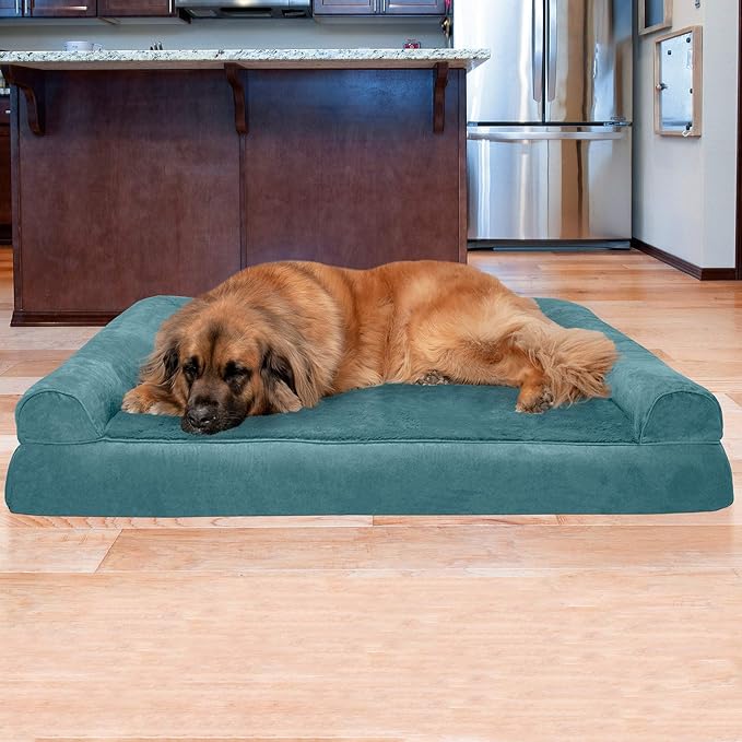 Furhaven Orthopedic Dog Bed for Large Dogs w/ Removable Bolsters & Washable Cover, For Dogs Up to 125 lbs - Plush & Suede Sofa - Deep Pool, Jumbo Plus/XXL-PurrikoPets