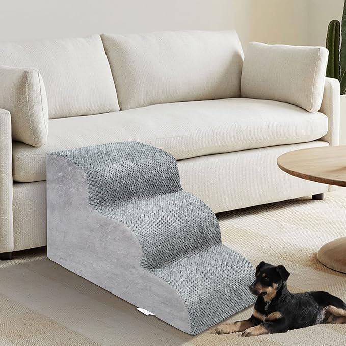 Dog Stairs for Small Dogs - High Density Foam Dog Ramp, Extra Wide Pet Steps with Non-Slip Bottom for High Beds, Couche and Sofa, Best for Dogs Injured, Older Doggy Cats (Grey, 3 Steps)-PurrikoPets