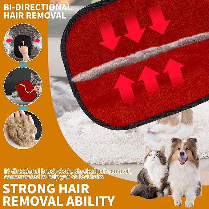 2PCS Electrostatic Pet Grooming Gloves, Reusable Hair Remover for Dog Cat Fur on Clothes Furniture Car Seat/Red-PurrikoPets