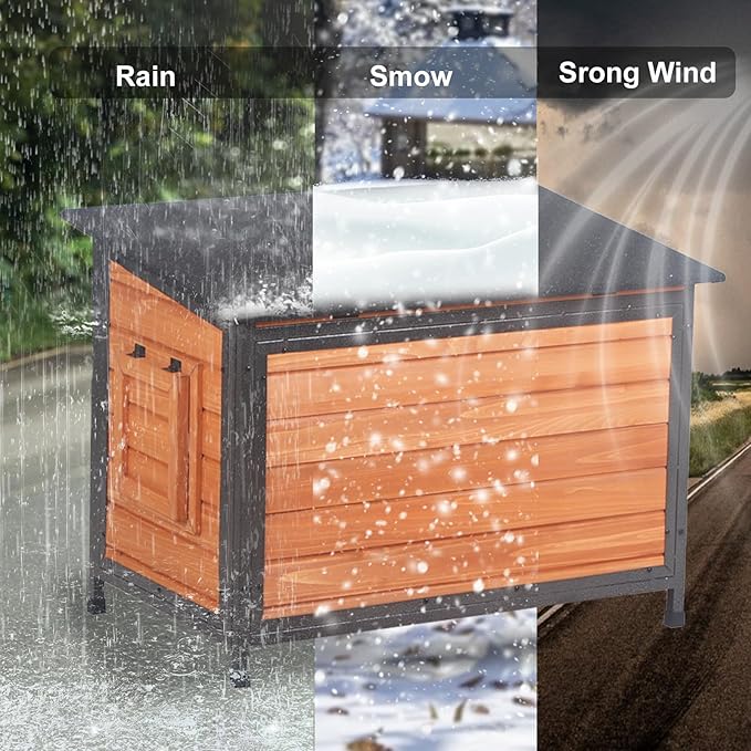 Dog House Outdoor Insulated 34.3" L Dog Kennel 6 Sides All-Round Foam Winter Weatherproof for Small Medium Dogs with Strong Metal Chew Proof Frame-PurrikoPets