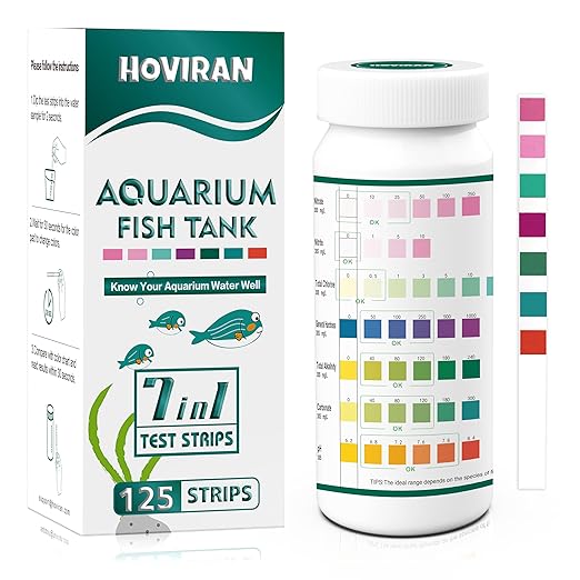 7 Way Aquarium Test Strips, 125 Count Fish Tank Test Strips for Freshwater Saltwater Pond, Water Testing Kit Aquarium for Chlorine, Total Hardness, Carbonate, Alkalinity, Nitrate, Nitrite and pH-PurrikoPets