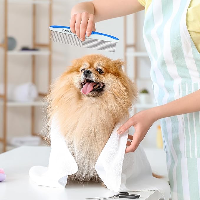 Dog Grooming Comb for Matting – Metal Dematting Comb with Stainless Steel Teeth & Non-Slip Handle (Style 1)-PurrikoPets