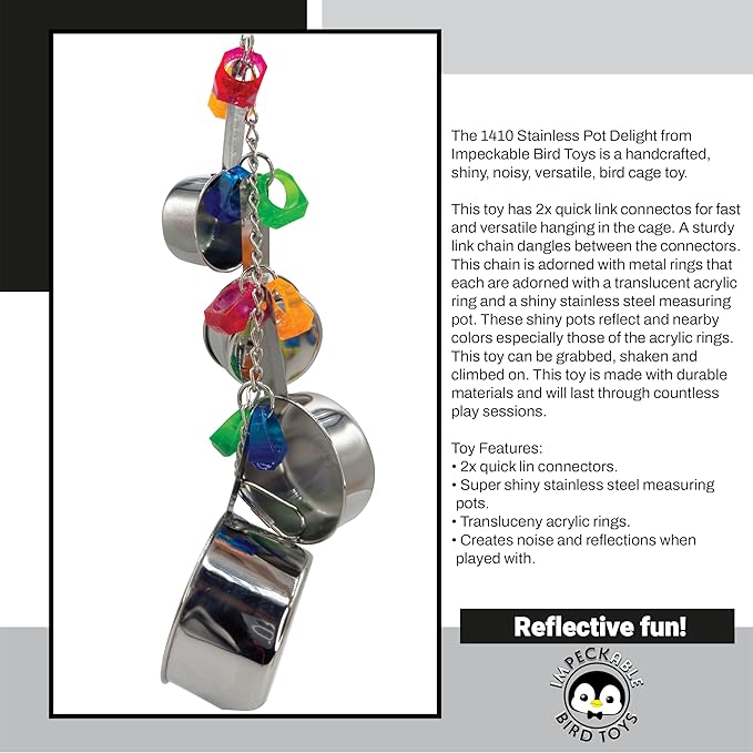 1410 Stainless Pot Delight from Parrots Cockatiels Conures Budgies Macaws Lovebirds African Greys Parrot Toys Stainless Foraging Chew Treat Noise-Making Fun Sensory Enrichment.-PurrikoPets