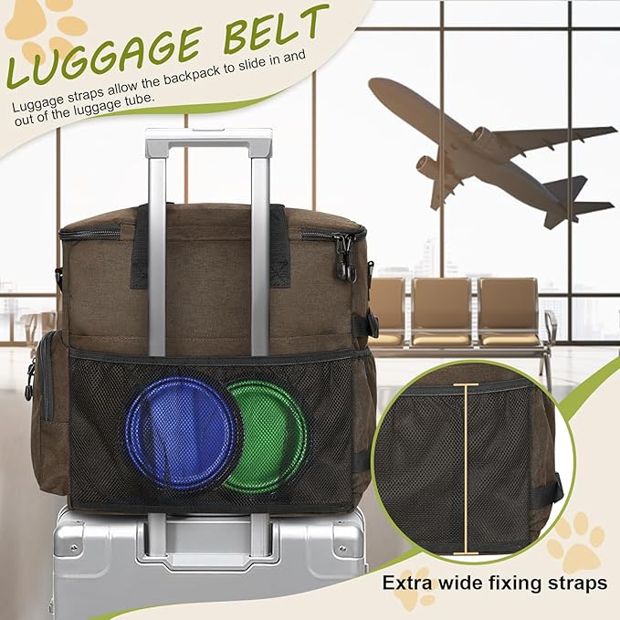 Dog Travel Bag Airline Approved–Pet Travel Tote with Collapsible Bowls,Food Containers & Feeding Mat–Multi-Pocket Organizer for Dogs & Cats, Durable & Water-Resistant for Hiking,Trips,Outdoors-PurrikoPets
