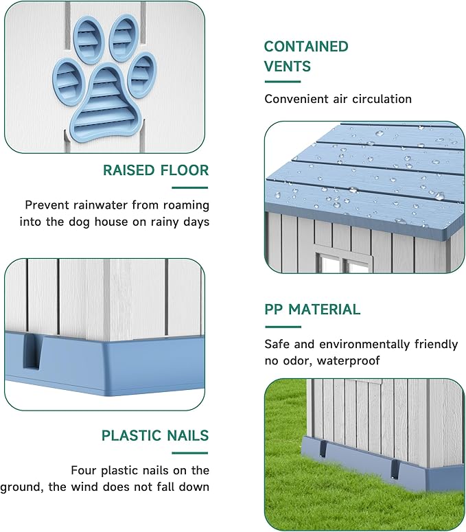 DRATO Dog House Indoor Outdoor for Small to Large Sized Dogs Indoor Outdoor Doghouse Puppy Shelter with Elevated Floor, Easy to Assemble (Blue, 38Inch(37.8 * 40.87 * 38.82))-PurrikoPets