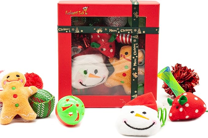Fashion's Talk Holiday Festive Red Variety Pack Gift Box Cat Toy with Catnip, Box 20 Count-PurrikoPets