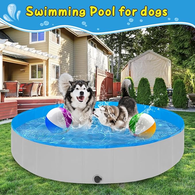 Foldable Dog Pool for Large Dogs, 87"x16" Kiddie Pool Hard Plastic Dog Swimming Pool Portable, Collapsible Dogs Wading Pools & Bathing Tub, Outdoor Cooling for Pets Kids & Adult-PurrikoPets