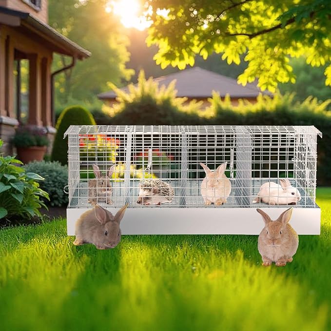 Folding Rabbit Cage, 28 x 16 x 12 in Portable Bunny Carrier with Tray and Handles for Transport, Travel or Temporary Housing, Indoor Outdoor Pet Habitat Animal Enclosure-PurrikoPets