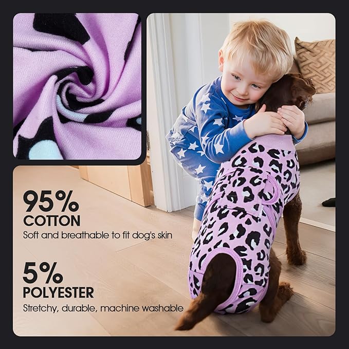 FUAMEY Recovery Suit for Dogs After Surgery,Soft Breathable Dog Bodysuit E-Collar & Cone Alternative Surgical Suit,Male Female Dog Neuter Spay Suits Anti Licking Wounds Onesie Purple Leopard M-PurrikoPets