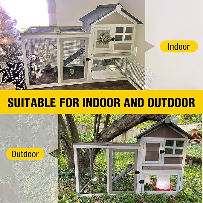 Aivituvin Rabbit Hutch Indoor Bunny Cage Outdoor with Run Chicken Coop Guinea Pig House with Waterproof Asphalt Roof,No Leakage Pull Out Tray-PurrikoPets