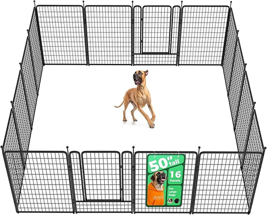 FXW Rollick Unleashed Dog Playpen for Indoor, Yard, RV Camping, 50 inch 16 Panels for Large Dogs, Black│Patented-PurrikoPets
