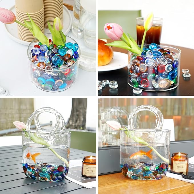 10LB Mixed Color Flat Glass Marbles for Vases, Mancala Stones Gemstone Beads Vase Filler Decorative Glass Pebbles for Fish Tank, DIY Crafts, Mosaics, Aquarium Decor Rocks, Candle Holders-PurrikoPets