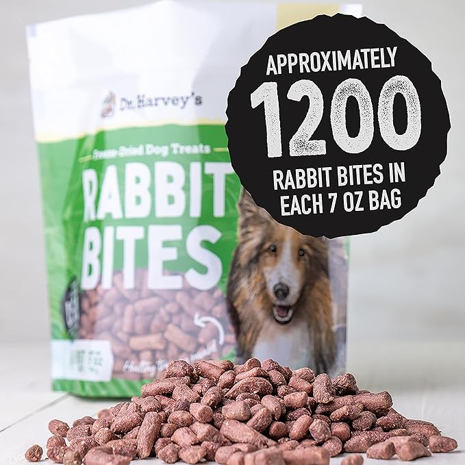 Dr. Harvey's Rabbit Bites Freeze-Dried Raw Dog Treats - Single Ingredient, All-Natural Rabbit Meat Protein for Dogs, Allergen-Free - 7 Ounces (3 Pack)-PurrikoPets
