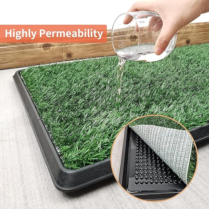 Dog Grass Pet Loo Indoor/Outdoor Portable Potty, Dog Litter Box, Artificial Grass Patch Bathroom Mat and Washable Pee Pad for Puppy Training, Full System with Trays (Pet Training Tray, 20"x16")-PurrikoPets