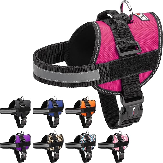 Dogline Dog Harness, Reflective No-Pull Adjustable Vest with Handle for Walking, Training, Breathable, No - Choke Harness for Small, Medium or Large Dogs Room for Patches Girth 22"-28" in Pink-PurrikoPets