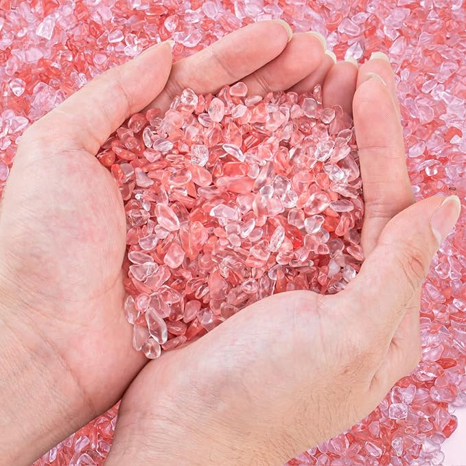 3 Lb Watermelon Tourmaline Quartz Crystal Chips Bulk, 5-7mm Natural Tumbled Crushed Stones Red Healing Crystal Chips Bulk Gemstones for Vase Fillers, Aquarium and Home Decoration-PurrikoPets