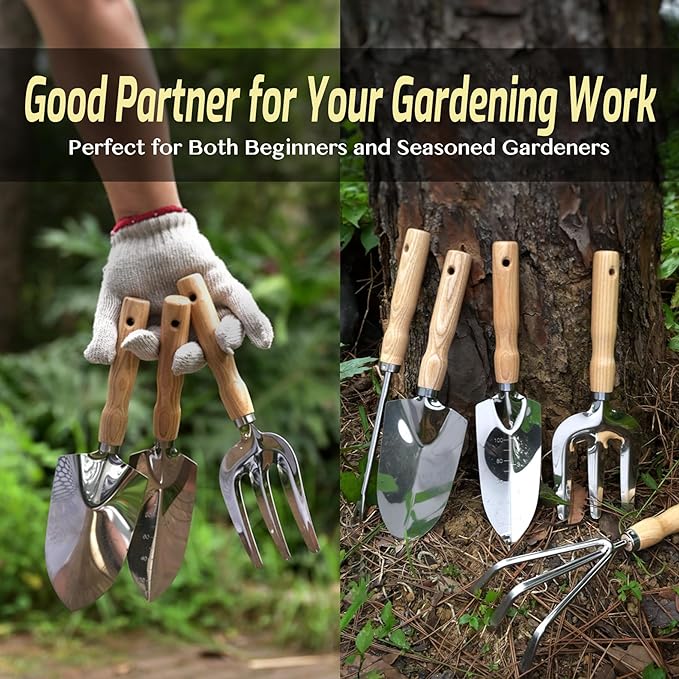 13-Piece Garden Tools Set with Tote Bag & Apron, Repotting Mat - Stainless Steel Heavy Duty Planting Kit, Ergonomic Non-Slip Handles - Gardening Gift for Women, Mom, Home Gardeners-PurrikoPets