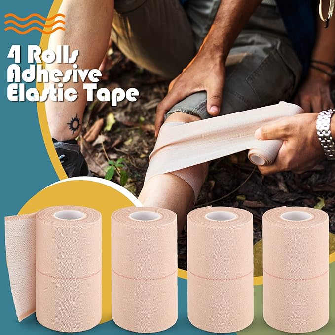 4 Rolls Elastic Tape Adhesive Elastic Tape Self Adhesive Bandage Wrap Flexible Stretch Bandages for Sports Ankle, Knee and Wrist Sprains Animal Pets, 5 Yard (3 Inch in Width)-PurrikoPets