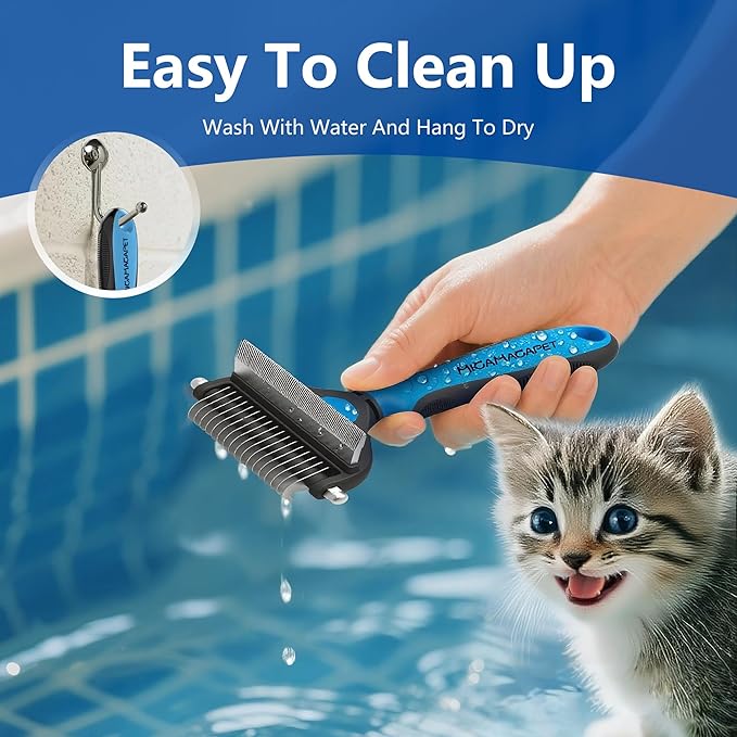 2-in-1 Shedding Brush and Detangling Comb Combo,Small Dog Stripping Brush, Dog and Cat Grooming Comb, 17 Stainless Steel Teeth Remove Tangled Hair, Pet Grooming Tools-Small-PurrikoPets