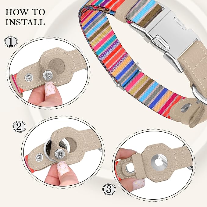 AirTag Dog Collar for Small Medium Large Breed - Adjustable Cute Pattern Dog Collar with Airtag Holder - Soft Leather Tracker GPS Apple Air Tag Pet Collars (X-Small, 9"-12" Neck Fit, Serape)-PurrikoPets