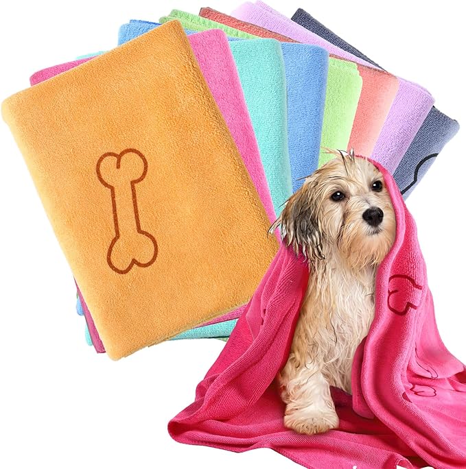 8 Pcs Dog Towels Pet Bath Drying Towels 55 x 28 Inches Large Absorbent Microfiber Quick Fast Drying Soft Beach for Lightweight Cat and Puppy Shower Essentials Cleaning Accessories(Multicolor)-PurrikoPets