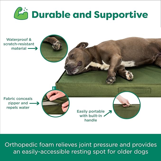 FurHaven Cooling Dog Bed – XXL Foam Mattress for Joint Pain Relief, Waterproof Liner, Removable Washable Cover, Durable for Outdoor Use, Deluxe Grid Indoor/Outdoor Bed – Green, Jumbo Plus-PurrikoPets