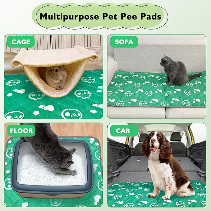 4 Pack Guinea Pig Bedding - Washable Guinea Pig Cage Liners, Waterproof Reusable & Anti Slip Pee Pads Super Absorbent Mats for Small Animals Pet Rabbit Bunny Hamster Rat (Green, 24 x 18 Inch)-PurrikoPets