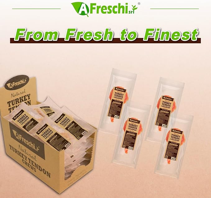 Afreschi Natural Turkey Tendon Lollipop 40 Units/Box, Dog Treat for Signature Series, All Natural Human Grade Puppy Chew, USA-Sourced Turkey Tendon, Rawhide Alternative-PurrikoPets