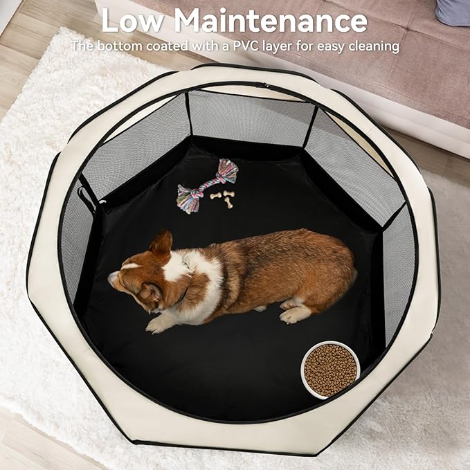 A4Pet Cat Playpen, 39.5” Pop Up Dog Playpen with Bowl, Suitable for Puppies, Kittens, and Small Animals, Removable Zipper & Mesh Panel(16”W × 10”H)-PurrikoPets
