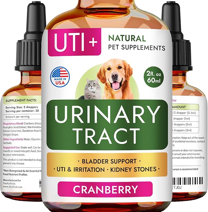 Dog UTI Treatment & Cat Urinary Tract Infection Treatment, Natural Herbal Liquid UTI Medicine, Organically Grown Cranberry Extract, Supports Urinary and Digestive Health, 2 fl oz, Made in USA-PurrikoPets