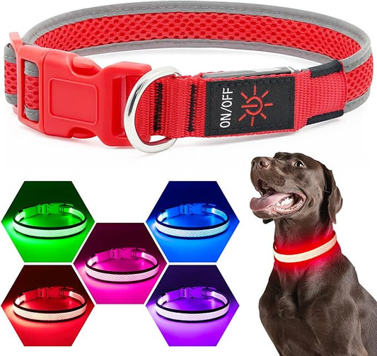 Flashseen LED Dog Collar, Light Up Dog Collar USB Rechargeable, Brightest Dog Lights for Night Walking, Adjustable Dog Collar Light for Dog Safety(Small, Ruby Red)-PurrikoPets