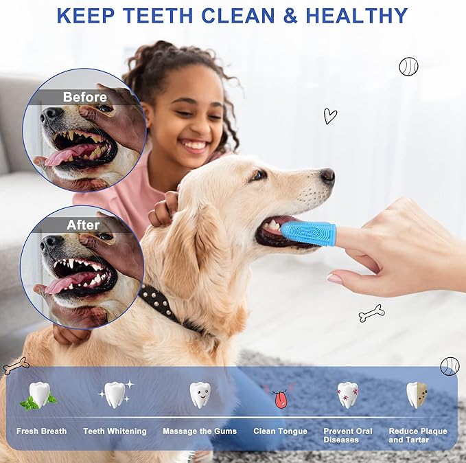 Dog Tooth Brushing Kit Dog Toothbrush 4 Pack Dogs Finger Toothbrush for Dogs Teeth Cleaning & Dental Care,Dogss Tooth Brush Puppy Tooth Brushing-PurrikoPets
