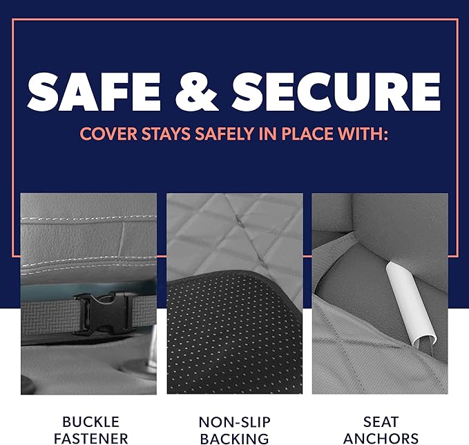 Active Pets Dog Car Seat Cover, Waterproof Front Seat Protector for SUV Truck Sedan, Pet Safety Travel Comfort System with Universal Fit, Grey-PurrikoPets
