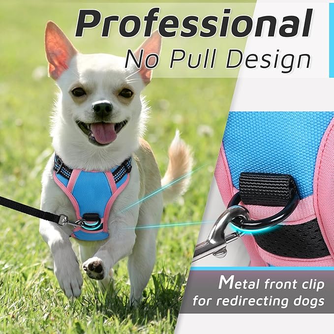 Eagloo Small Dog Harness No Pull, Service Vest with Reflective Strips and Control Handle, Adjustable and Comfortable for Walking, No Choke Pet Harness with 2 Metal Rings, Pink & Blue, XS-PurrikoPets
