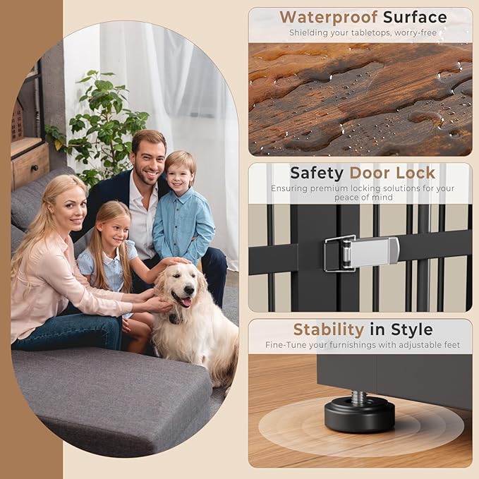 48'' XXL Dog Crate Furniture with 3 Doors,Wooden Crate End Table Heavy Duty Indoor Combination Cage for Medium to Large Dogs, Multiple Units Can be Combined-PurrikoPets